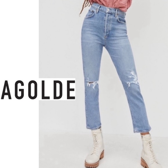 AGOLDE High Rise Distressed Straight Jeans - Picture 15 of 16